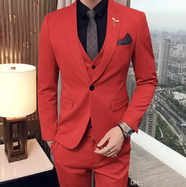 red with black suit