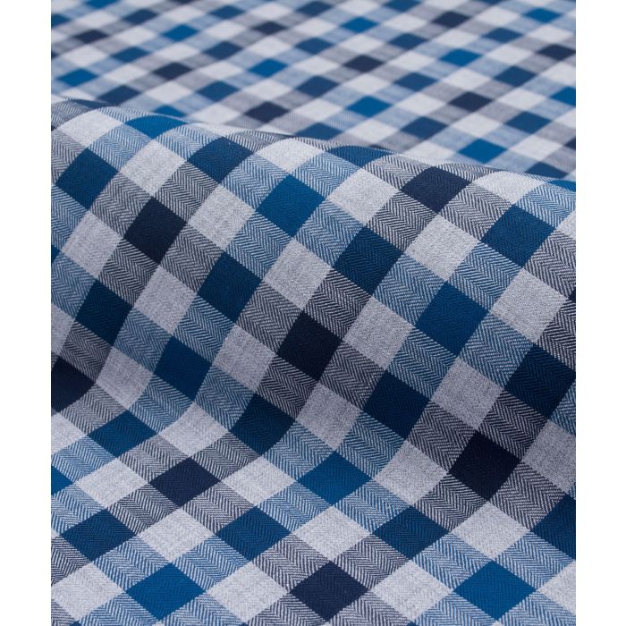 Wessex Blue Herringbone Gingham Flannel Dress Shirt