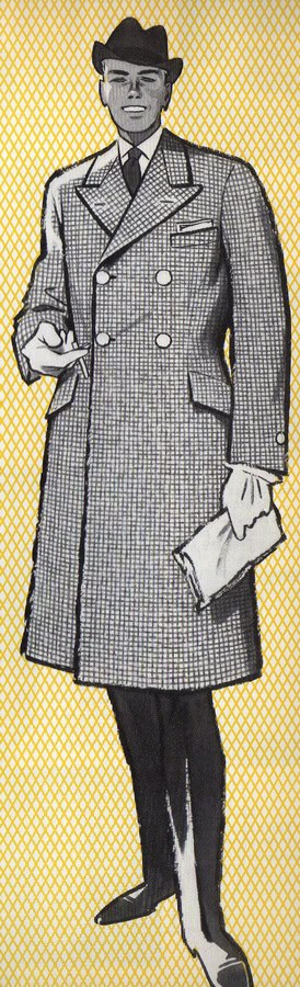 A vintage businessman illustration wearing a checkered overcoat and fedora, holding papers against a yellow grid background, with DeoVeritas branding for a classic, stylish, and professional look.
