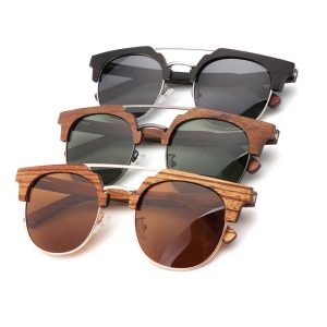 Vintage Wood & Metal Polarized Sunglasses