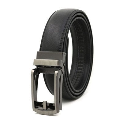 Luxurious black leather men's belt with a sleek silver buckle, perfect for formal and casual wear, showcasing high-quality craftsmanship and stylish design.