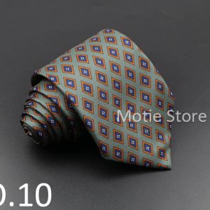 Silk men's necktie with geometric diamond pattern, blue and orange tones, stylish accessory for formal wear.