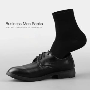 Polished black business men's dress shoes with sock, emphasizing comfort and style for professional attire. Perfect for office wear or formal occasions, combining elegance with everyday practicality.