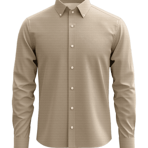 Luxurious beige men's dress shirt perfect for formal occasions and office wear, featuring button-down collar, classic fit, and high-quality fabric for a sophisticated look.