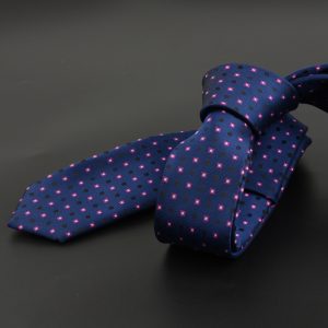 Deodoritas men's dress tie navy blue with pink and black checkered pattern, stylish accessory for formal occasions.