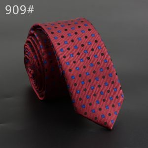 Red and blue patterned men's necktie with geometric design, perfect for formal and business attire.