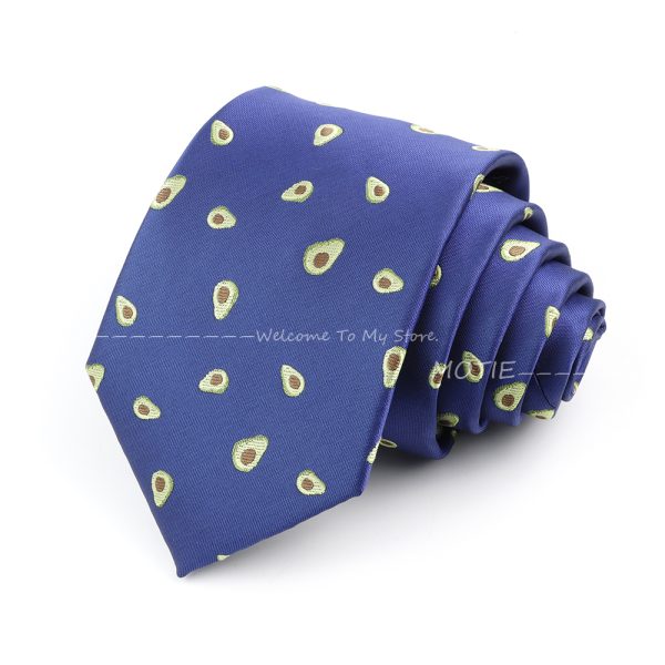 Avocado pattern men's tie in blue, perfect for stylish business or formal occasions, made from durable, high-quality fabric with a modern design.
