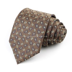 Elegant brown paisley patterned men's necktie for professional and formal occasions, featuring classic design and high-quality fabric for stylish office wear.