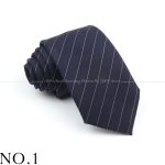Elegant navy blue striped men's tie with thin white pinstripes, ideal for professional or formal occasions, showcasing high-quality craftsmanship from DeoVeritas.