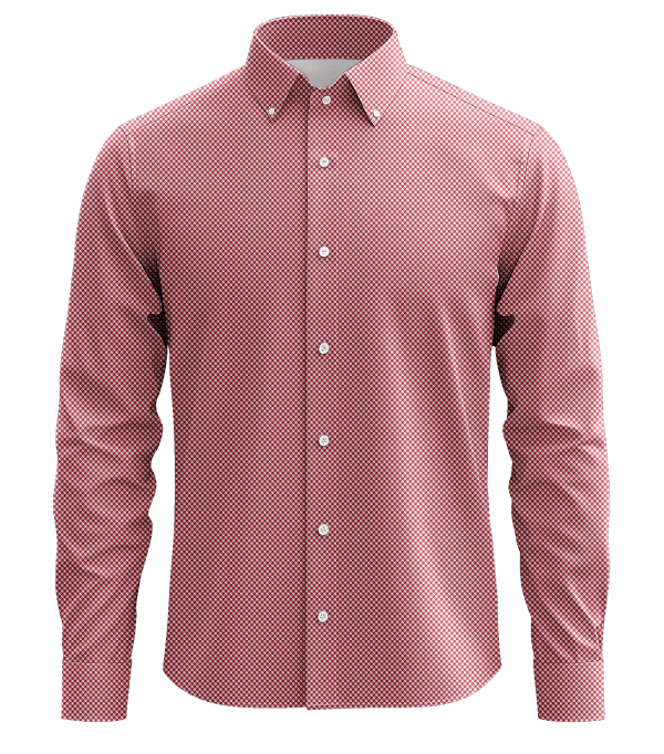 Red and white checkered men's dress shirt, button-down collar, slim fit, ideal for business or casual occasions. Perfect for a polished, stylish look that combines comfort and sophistication.