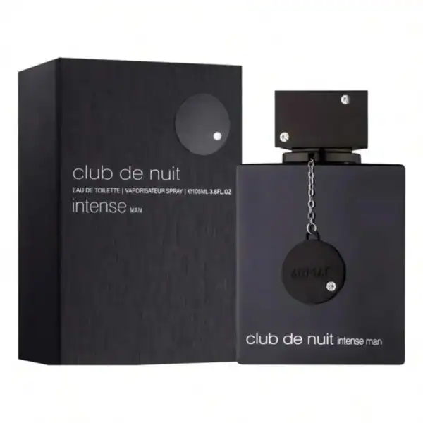 Luxury black bottle of Deo Veritas Club de Nuit Intense Man perfume with packaging, emphasizing elegant design and premium branding for men's fragrance seo optimization.
