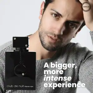 Deoveritas-aroma-club-de-nuit-intense-man-perfume-bottle-for-men-appealing-fragrance- marketing-ads-advertisement- branding- luxury-parfum- masculine-scent-holiday-gift- black-flacon- elegant-design- male-model-close-up.