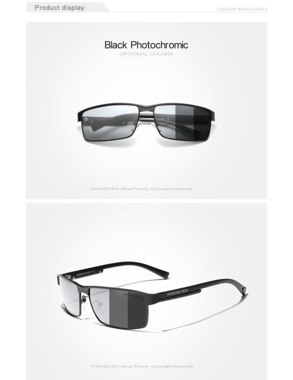 Black photochromic sunglasses with optional dark lenses for versatile UV protection and stylish eyewear. Perfect for active lifestyles and modern fashion statements with premium design.