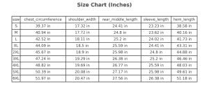Soft cotton t-shirt size chart with measurements in inches for various sizes including S, M, L, XL, 2XL, 3XL, 4XL, 5XL, and 6XL. Accurate sizing guide for comfortable fit.