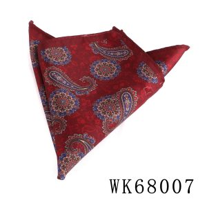 Decorative red paisley silk pocket square for men’s fashion accessories.