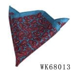 Elegant paisley printed silk pocket square in blue and red, perfect for men's fashion accessories.