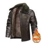 Premium men's leather shearling jacket with warm fur lining for winter comfort and style. Perfect for cold weather, featuring a classic design with soft, durable leather and cozy interior.