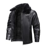 Luxurious black leather jacket with a soft fur collar, offering warmth and style for cold weather. Perfect for fashion-forward individuals seeking premium outerwear.
