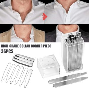 Collar corner piece replacement set for dress shirts, 36 pcs, high-quality fabric, durable stitching, easy to install, perfect for professional or home shirt tailoring, comes with adhesive tape and replacement combs.