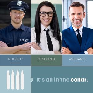 Policeman with crossed arms, confident businesswoman wearing glasses, smiling man in a suit, representing authority, confidence, and assurance in professional settings.