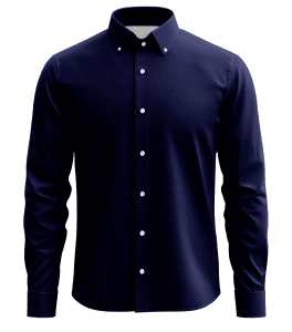 Men's navy blue dress shirt with button-down collar, long sleeves, and tailored fit. Perfect for formal or business occasions, blending classic style with modern sophistication.