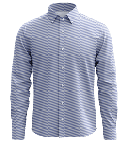 Elegant men's dress shirt with blue and white diagonal stripes, classic button-down collar, suitable for professional or formal settings. Perfect for any business wardrobe.