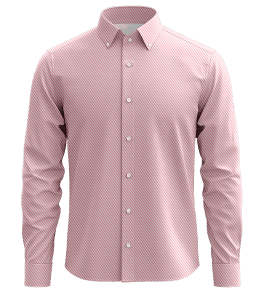Striped pink and white men's dress shirt with button-down collar, tailored fit, and classic style for formal and office wear. Perfect for business attire or special occasions.