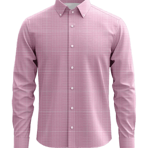 Elegant pink checkered button-down dress shirt for men, featuring a classic collar and tailored fit, ideal for professional or casual occasions.