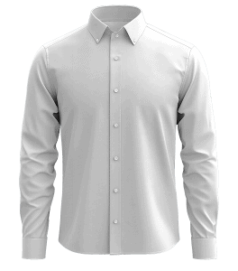 Elegant white dress shirt with button-down collar, perfect for formal or business attire, featuring a tailored fit for a sophisticated look.
