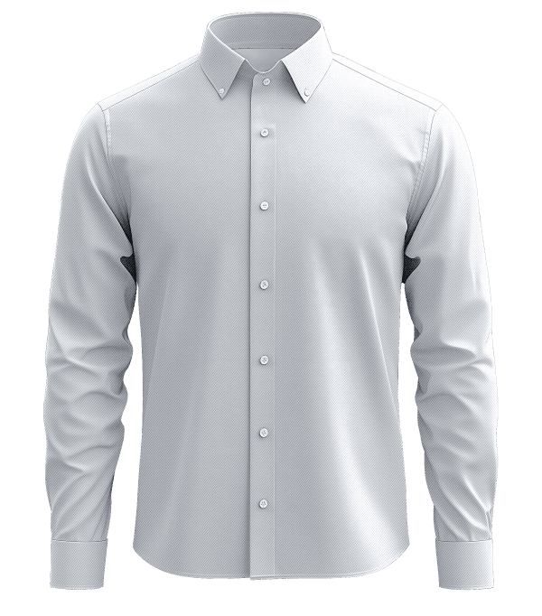 Men's white dress shirt with button-down collar, suitable for business or formal occasions, featuring a sleek and polished design.