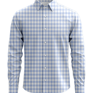 Classic men's button-up shirt with a stylish light blue and white checkered pattern, perfect for business or casual wear.
