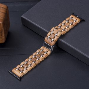 Natural Olive Wood & Stainless Steel Apple Watch Band