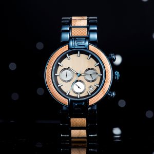 Luxury Wooden Chronograph Watch – Blue Steel & Maple Inlay