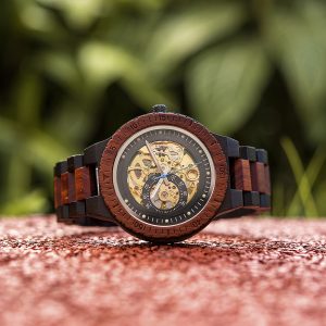 BOBO BIRD Wooden Skeleton Automatic Watch – Redwood & Ebony