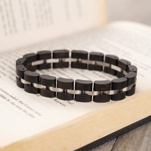 Ebony Steel Link Wooden Bracelet