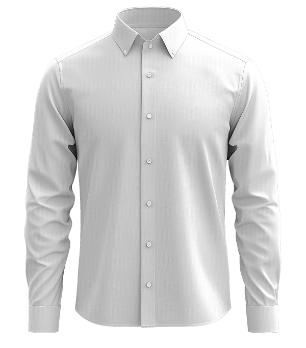 Polished white dress shirt with classic button-down collar, suitable for formal and professional occasions, emphasizing style and sophistication.