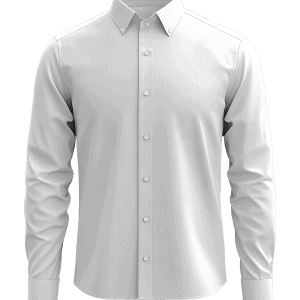 Men's white dress shirt with classic collar and button-down front, ideal for business and formal occasions. Suitable for office wear, professional attire, and versatile styling options.