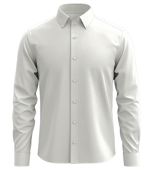 Men's white dress shirt for professional or casual wear, featuring a classic pointed collar and button-up front, perfect for office attire or formal occasions.
