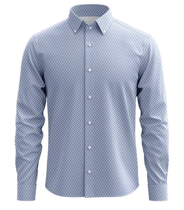 Luxurious men's dress shirt with intricate geometric pattern, perfect for formal occasions or professional attire. Crafted from high-quality fabric for comfort and style.