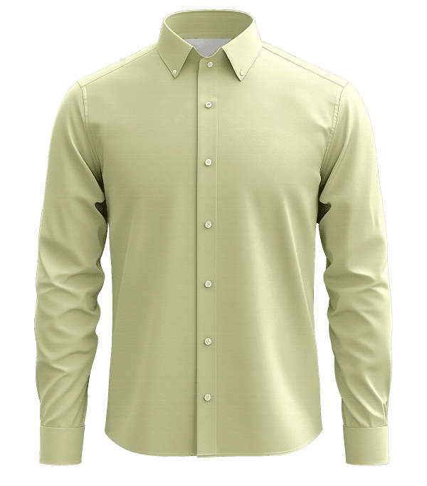 Luxurious men's pale yellow dress shirt with button-down collar, ideal for formal business or special occasions, crafted from high-quality fabric for a refined look.