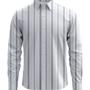 Elegant men's white and navy striped dress shirt, button-down collar, tailored fit, perfect for business or formal occasions, made from high-quality fabric for comfort and style.