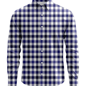 Classic blue and white checkered men's button-up shirt with a modern fit, ideal for casual and professionalwear. Features a pointed collar and full-length sleeves for versatile styling.
