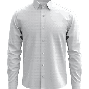 Clean white men's dress shirt, high-quality tailored button-down shirt, ideal for formal occasions and professional settings.