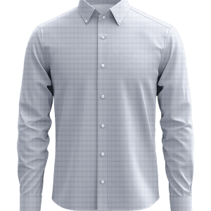 Classic men's dress shirt in light blue with a subtle checkered pattern, perfect for professional and formal wear.
