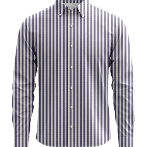 Striped men's dress shirt with button-down collar, featuring blue and white vertical stripes, ideal for professional and formal attire, crafted for comfort and style.