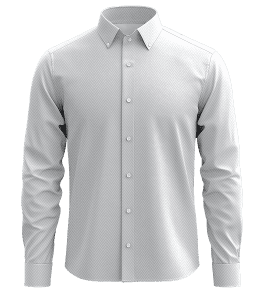 Elegant men's white dress shirt with a subtle herringbone pattern, button-down collar, and contrasting black accents on the sleeves, ideal for formal and professional occasions.