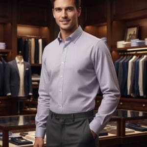 Elegant men's dress shirt in a premium clothing store, perfect for formal occasions and professional attire.