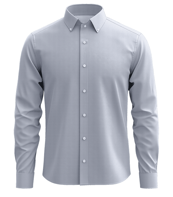 A men's light gray button-up dress shirt with a classic collar, long sleeves, and a tailored fit. Perfect for business or formal occasions.