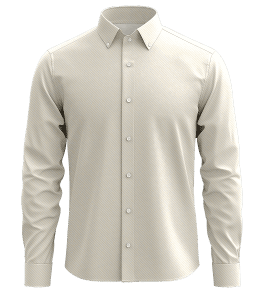 Elegant beige striped men's dress shirt, button-down collar, perfect for formal or business attire. High-quality fabric with refined stitching details.