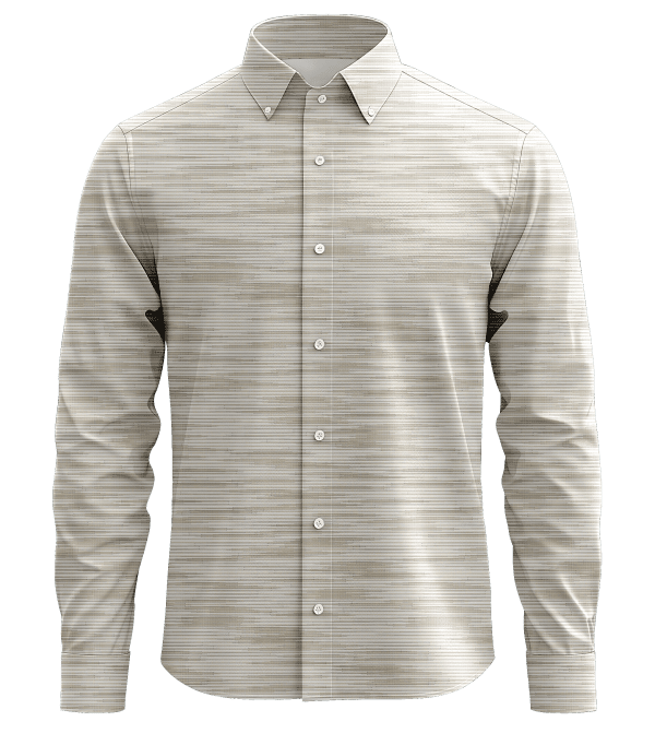 1. Men's beige striped dress shirt with button-down collar, perfect for formal and business attire.